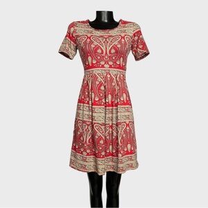 Boutique NEW Small Red Cream Pleated A-line Mini Dress Short Sleeve Pockets Soft